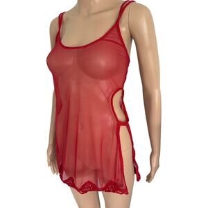 Y2K 2005 Victoria’s Secret Sheer Lingerie S Devil Floral Lace Beaded Cut Out Red
